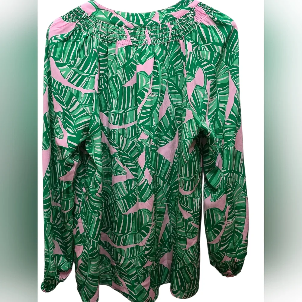 Lilly Pulitzer Elsa Silk Top Conch Shell Pink Lets Go Bananas Size LARGE - Picture 5 of 13